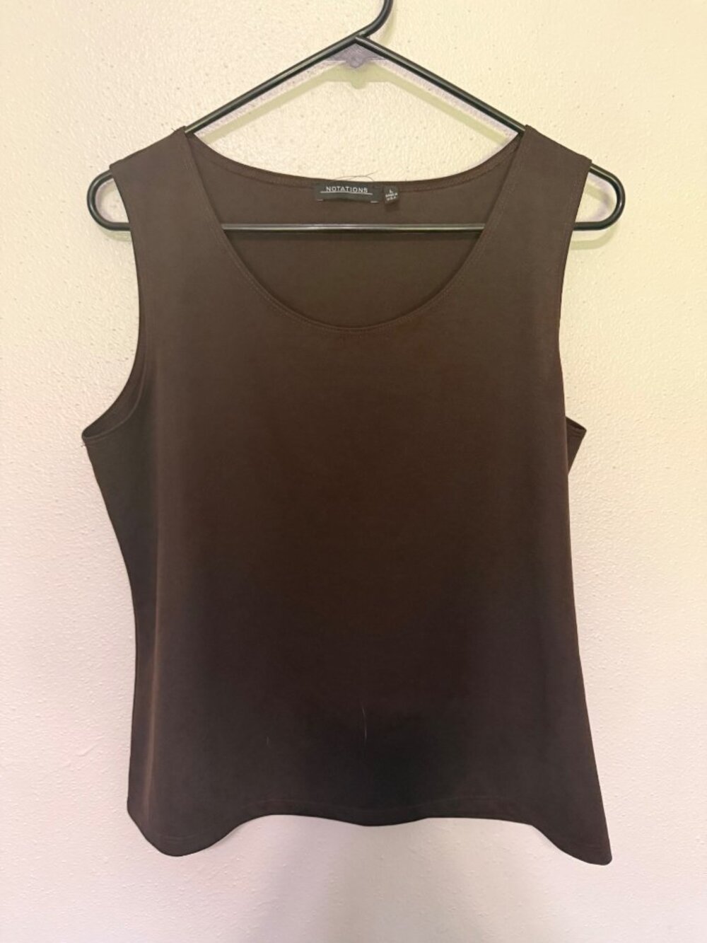 Notations Tank Top Brown Basic Classic Scoop Neck Womans L